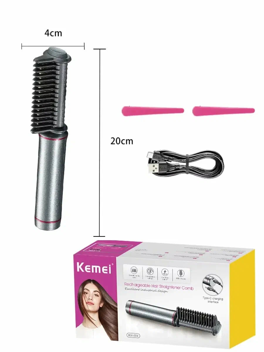 Rechargeable Straightener Comb - Kemei